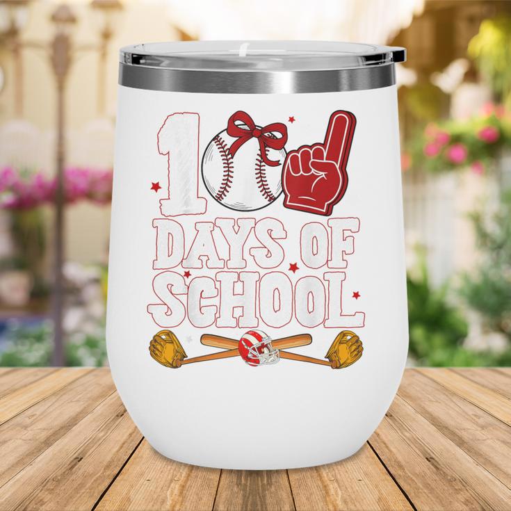 100 Days Of School Cute Bow Baseball Boy Girl Teacher Wine Tumbler