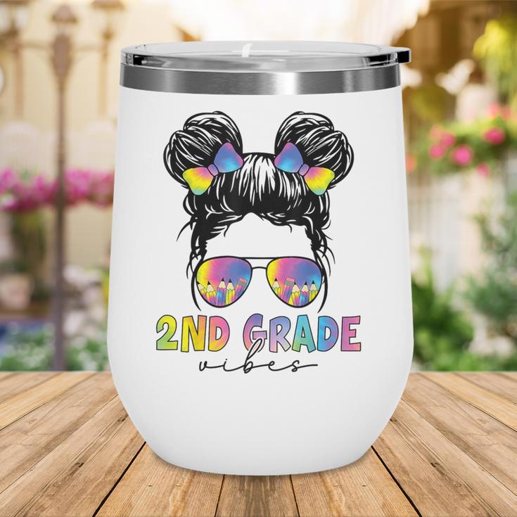 2nd Grade Vibes Messy Hair Bun Girl Back To School First Day Wine Tumbler
