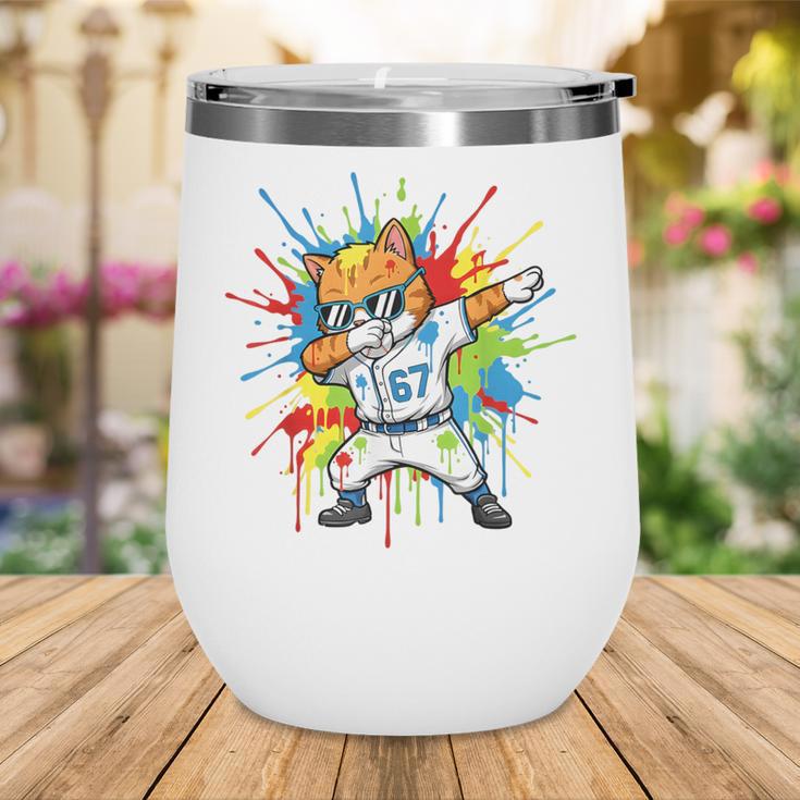 67 Baseball Dabbing Cat 6 7 Dripping Ice Cream Meme Wine Tumbler