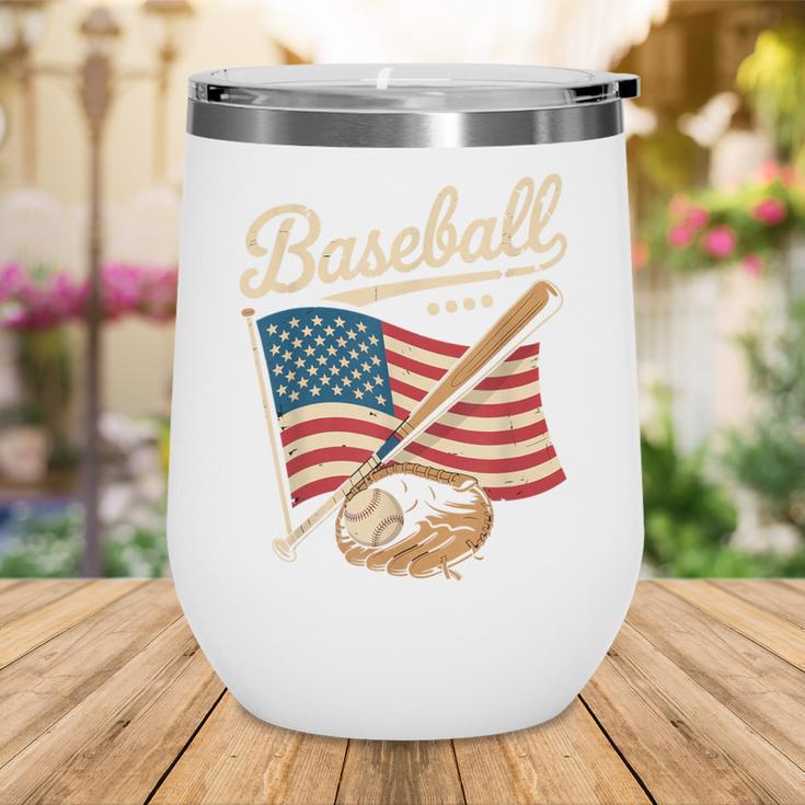 American Flag Baseball Player Bat Fan Catcher Pitcher USA Wine Tumbler