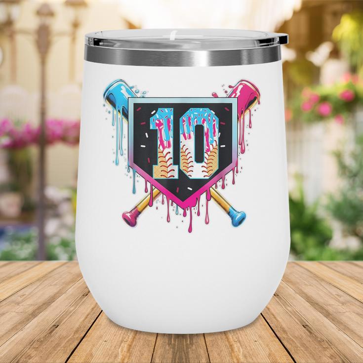 Baseball 10 Year Old Boy Ice Cream Drip 10th Birthday Player Wine Tumbler