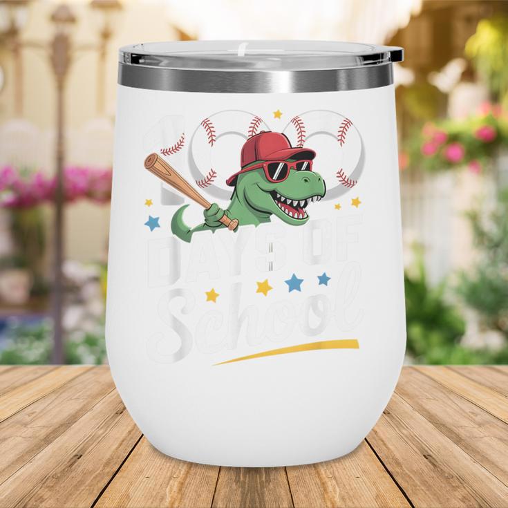 Baseball Dinosaur 100 Days Of School Kids Theme Wine Tumbler