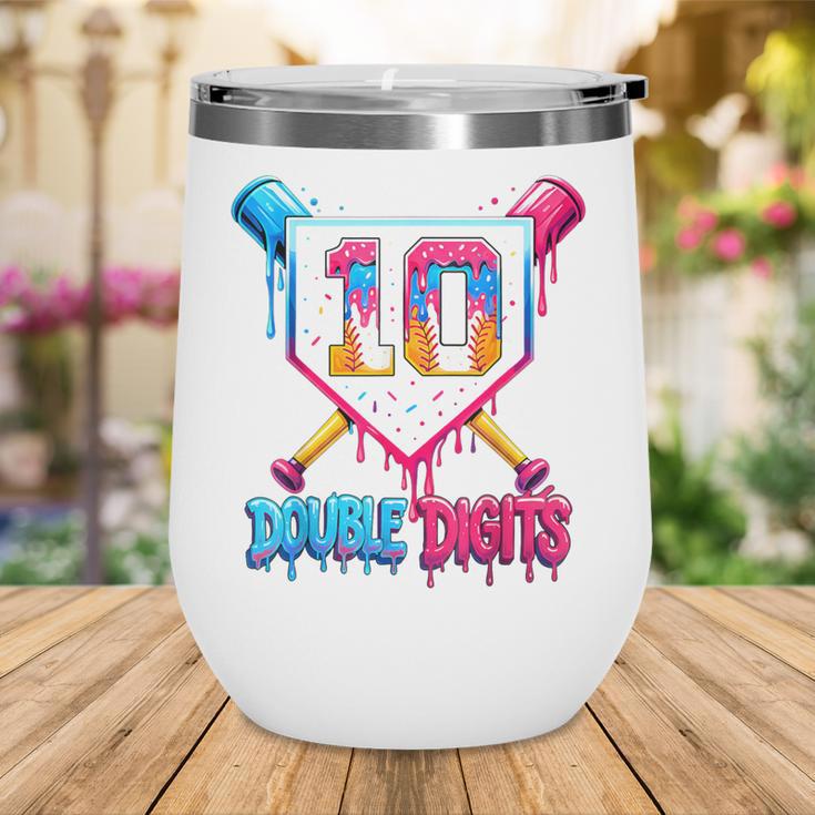 Baseball Drip 10th Birthday Boy Double Digits Ice Cream Drip Wine Tumbler