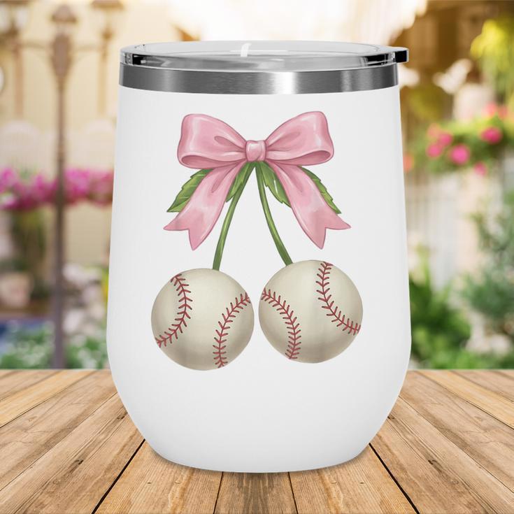 Baseball Girls Women Coquette Pink Bow Baseball Wine Tumbler