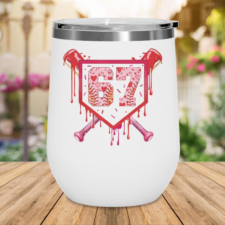 Baseball Ice Cream Drip Number 67 Meme Valentine Couple Love Wine Tumbler