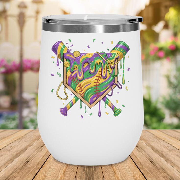 Baseball Mardi Gras Home Plate Ice Cream Drip Carnival Mask Wine Tumbler Baseball Mardi Gras Home Plate Ice Cream Drip Carnival Mask Wine Tumbler