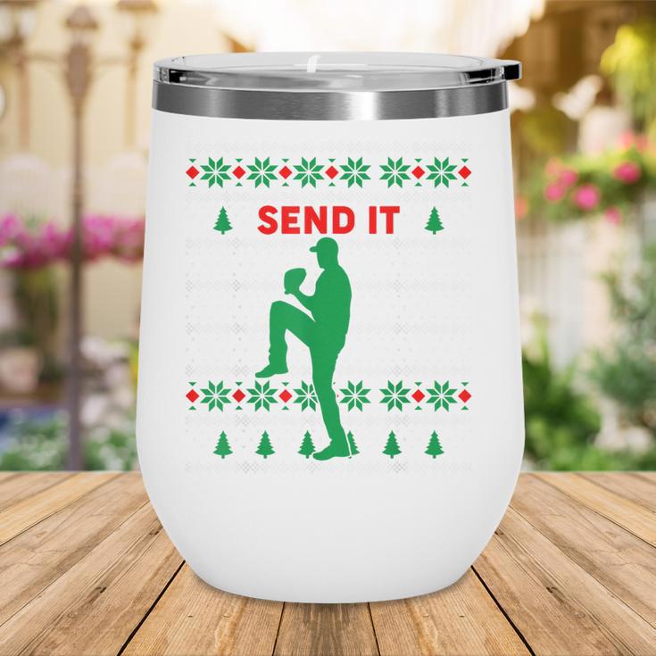 Baseball Player Christmas Pajama Send It Xmas PJs Boys Wine Tumbler