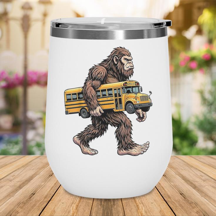 Bigfoot Carrying School Bus Sasquatch Back To School Wine Tumbler