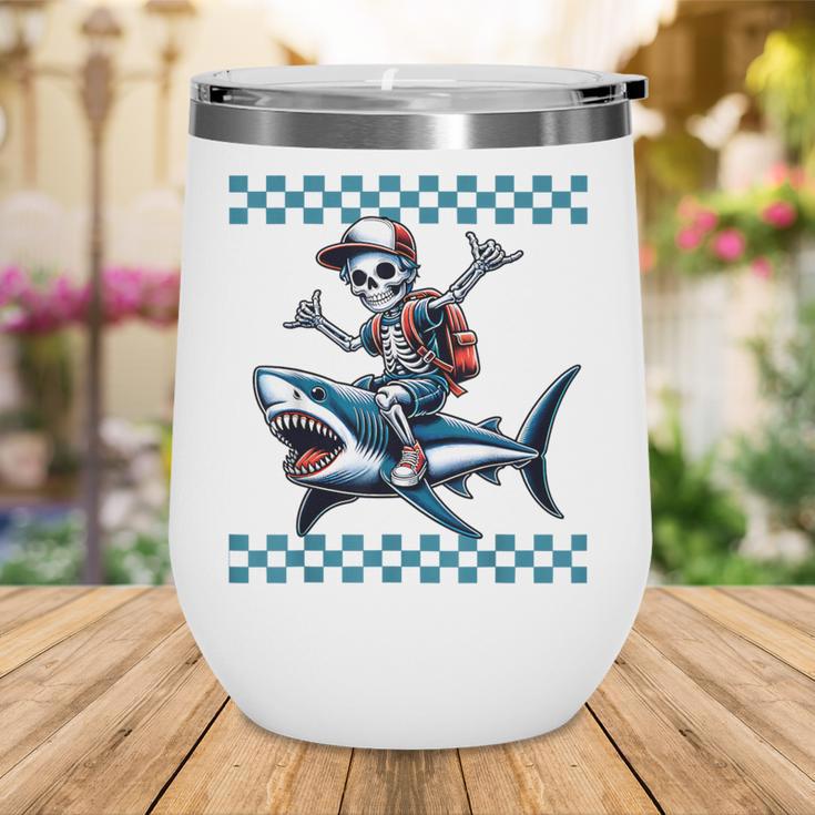 Boys Skeleton Riding a Shark Back To School Wine Tumbler Boys Skeleton Riding a Shark Back To School Wine Tumbler