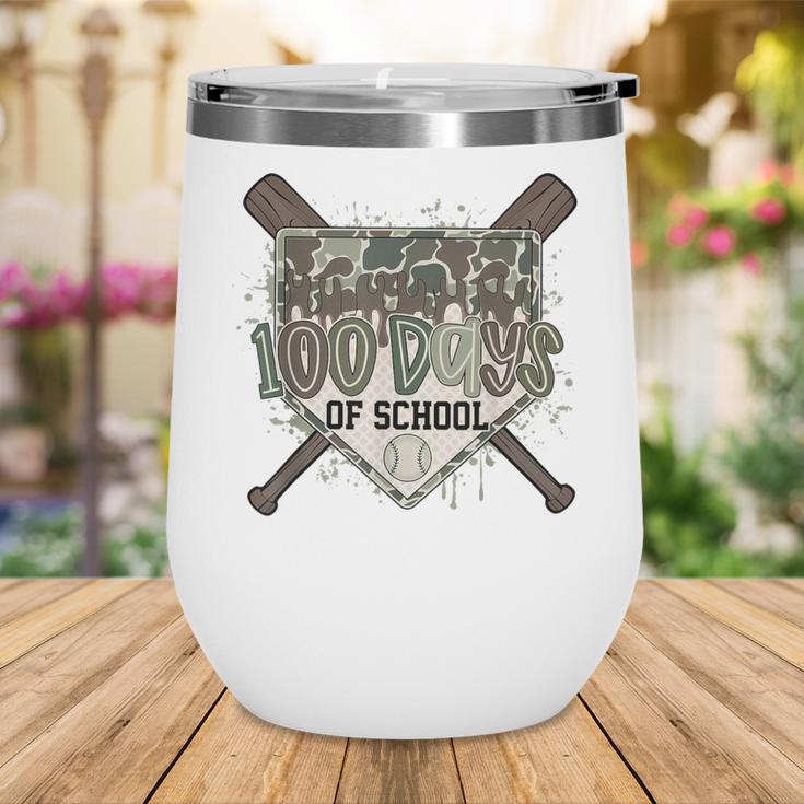 Camo 100 Days Of School Baseball Home Plate Drip Boy Kids Wine Tumbler