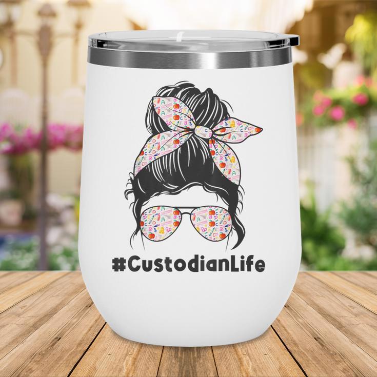 Custodian Life Messy Bun Hair Glasses Leopard Back To School Wine Tumbler