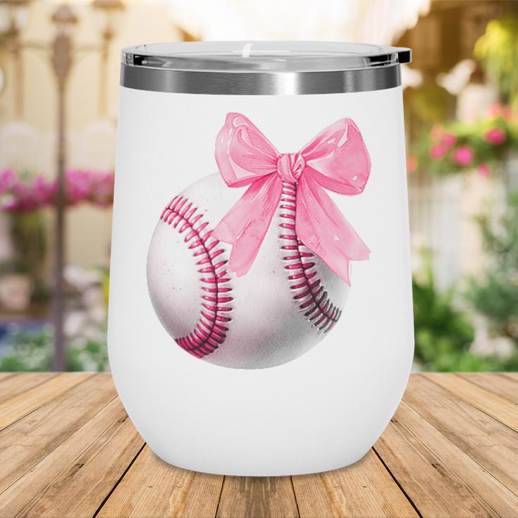 Cute Coquette Baseball Pink Bow Player & Fan Girls Wine Tumbler
