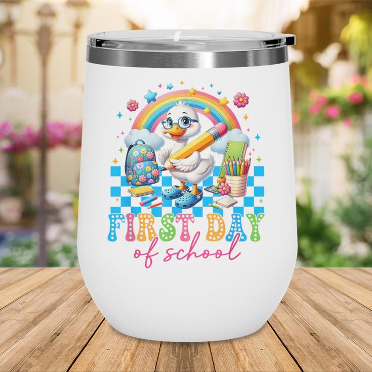 Happy First Day Of School Goose Cute Duck Back To School Wine Tumbler