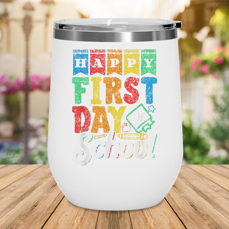 Happy First Day Of School Pupil Kids Grade Back To School 1 Wine Tumbler Happy First Day Of School Pupil Kids Grade Back To School 1 Wine Tumbler