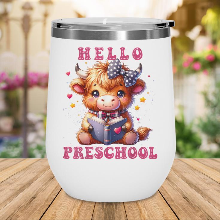 Hello Preschool Cute Highland Cow Lover Back To School Wine Tumbler