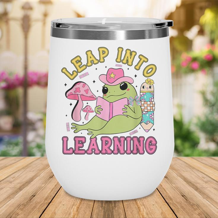 Leap Into Learning Cute Frog Kawaii Back To School Kids Wine Tumbler