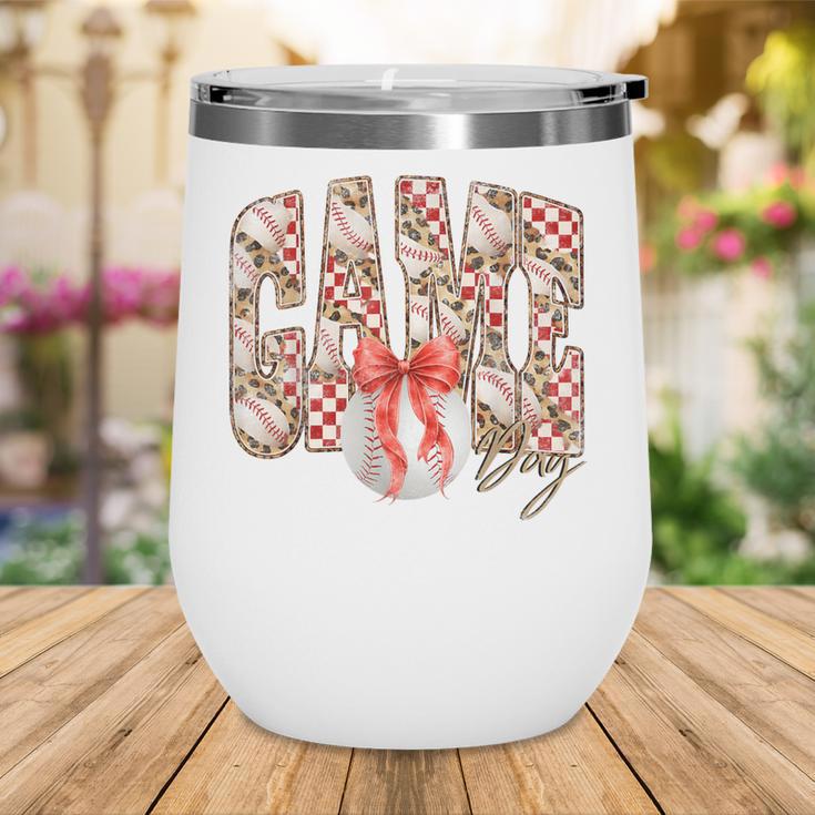 Leopard Checkered Game Day Baseball Coquette Bow Women Girls Wine Tumbler