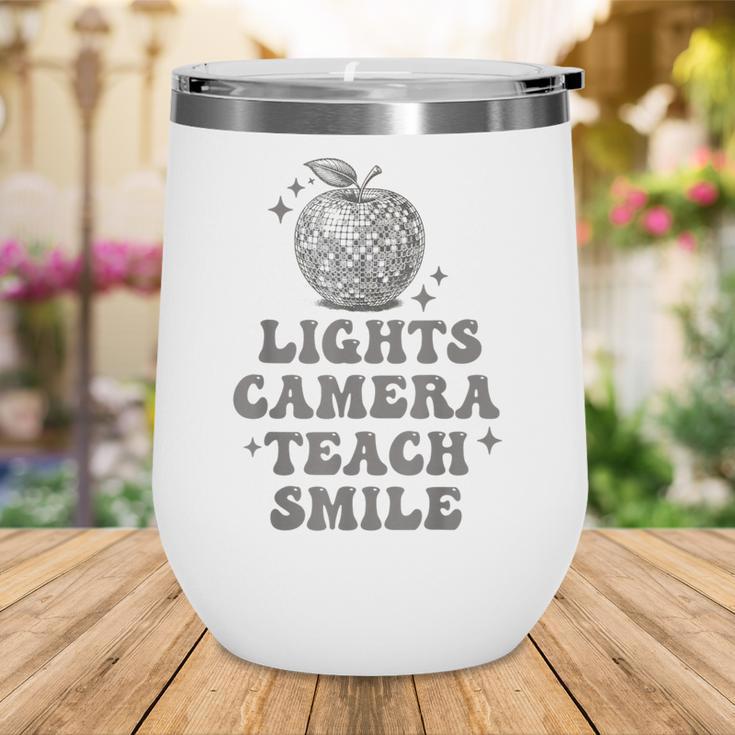 Lights Camera Teach Smile Disco-Ball Back To School Outfit Wine Tumbler Lights Camera Teach Smile Disco-Ball Back To School Outfit Wine Tumbler