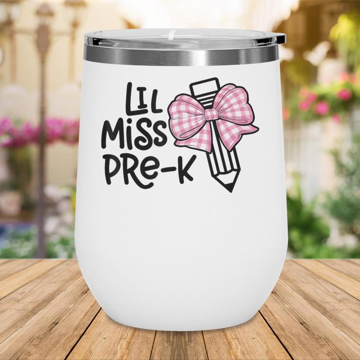 LiL Miss Pre-K Girls Coquette Bow Gingham Bow Back To School Wine Tumbler LiL Miss Pre-K Girls Coquette Bow Gingham Bow Back To School Wine Tumbler