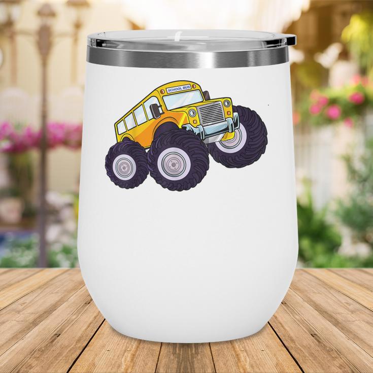 Monster Truck School Bus Yellow Back To School Kids Toddler Wine Tumbler Monster Truck School Bus Yellow Back To School Kids Toddler Wine Tumbler