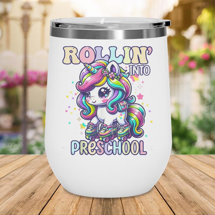 Preschool Back To School First Day Girls PreK Rollin Unicorn Wine Tumbler