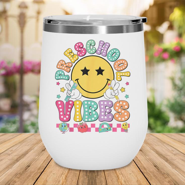 Preschool Vibes Smile Face Back To School Kinder Girls Kids Wine Tumbler