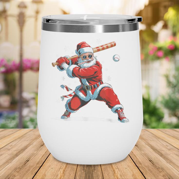 Santa Playing Baseball Christmas Candy Cane Fun Xmas Holiday Wine Tumbler