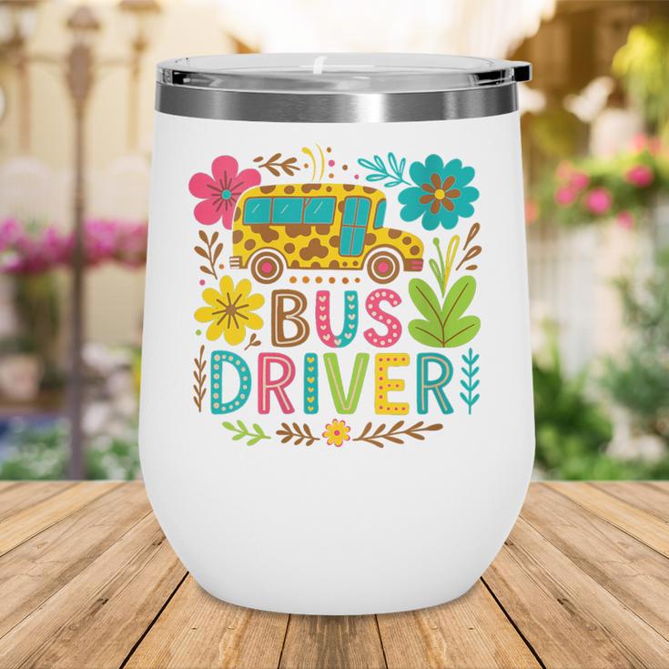 School Bus Driver Boho Floral Leopard Back To School Womens Wine Tumbler