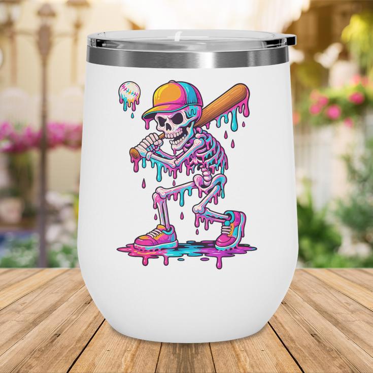 Skelton Playing Baseball Halloween Baseball Drip Boys Kids Wine Tumbler