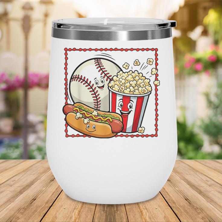Smiling Baseball Popcorn And Hot-Dog Cartoon Apparel Wine Tumbler Smiling Baseball Popcorn And Hot-Dog Cartoon Apparel Wine Tumbler