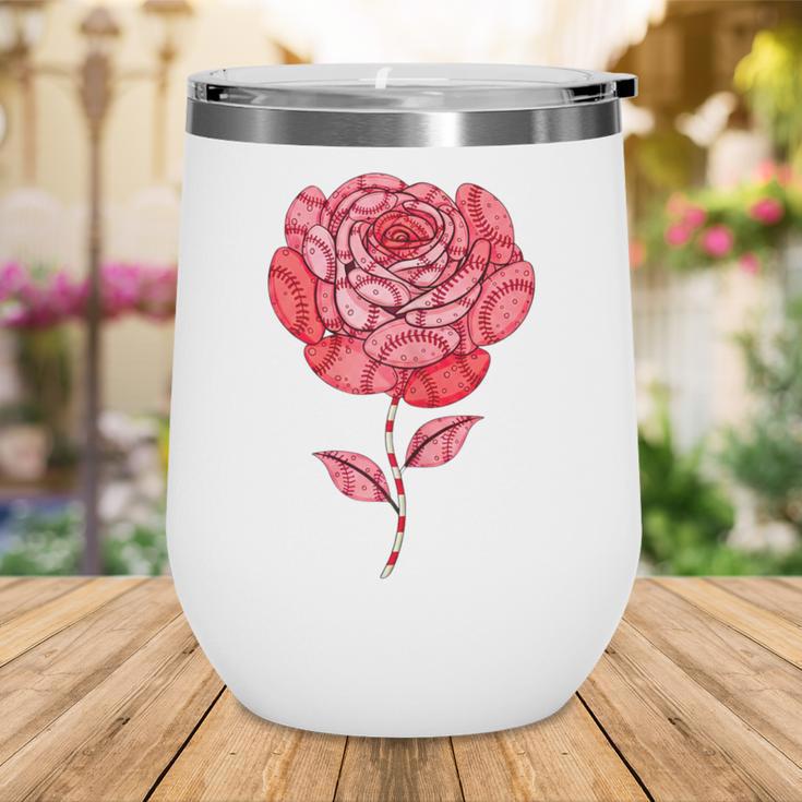 Sporty Rose Graphic With Baseball And Rugby Ball Petals Wine Tumbler Sporty Rose Graphic With Baseball And Rugby Ball Petals Wine Tumbler
