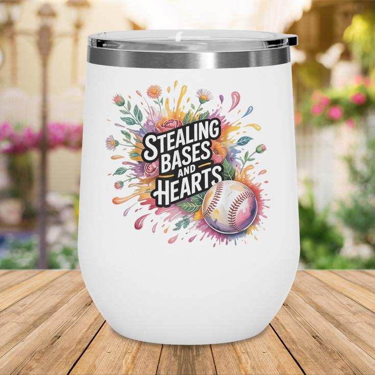 Stealing Bases And Hearts Baseball Puns Sports Wine Tumbler