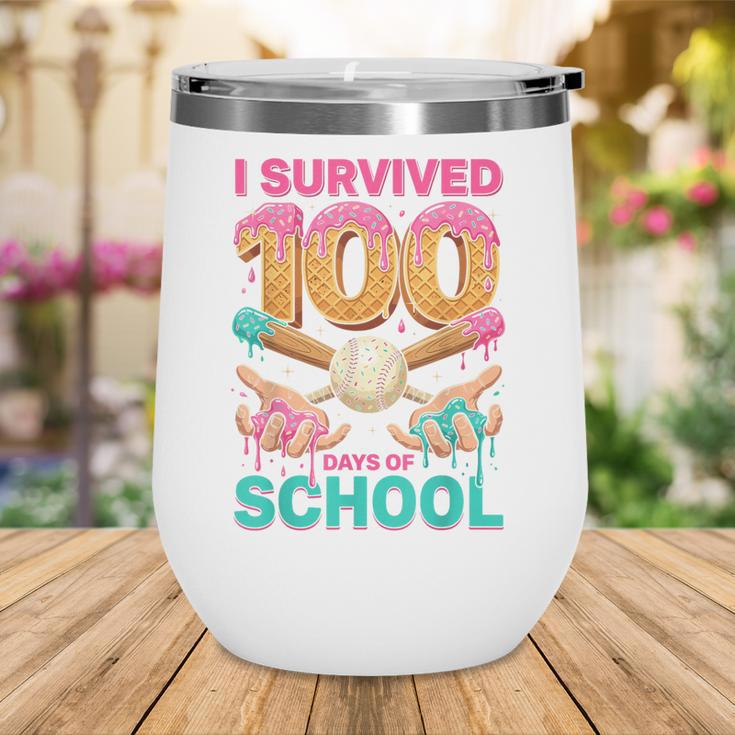 I Survived 100 Days Of School Baseball Ice Cream Drip Wine Tumbler I Survived 100 Days Of School Baseball Ice Cream Drip Wine Tumbler