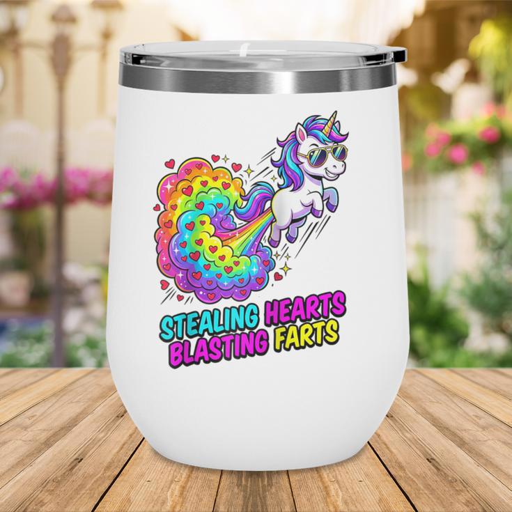 Unicorn Fart Valentine Stealing Hearts Blasting Farts Raglan Baseball Tee Wine Tumbler