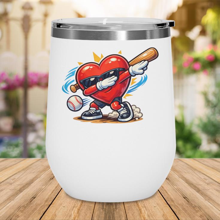 Valentines Day Baseball Dabbing Red Heart Love Boys Wine Tumbler