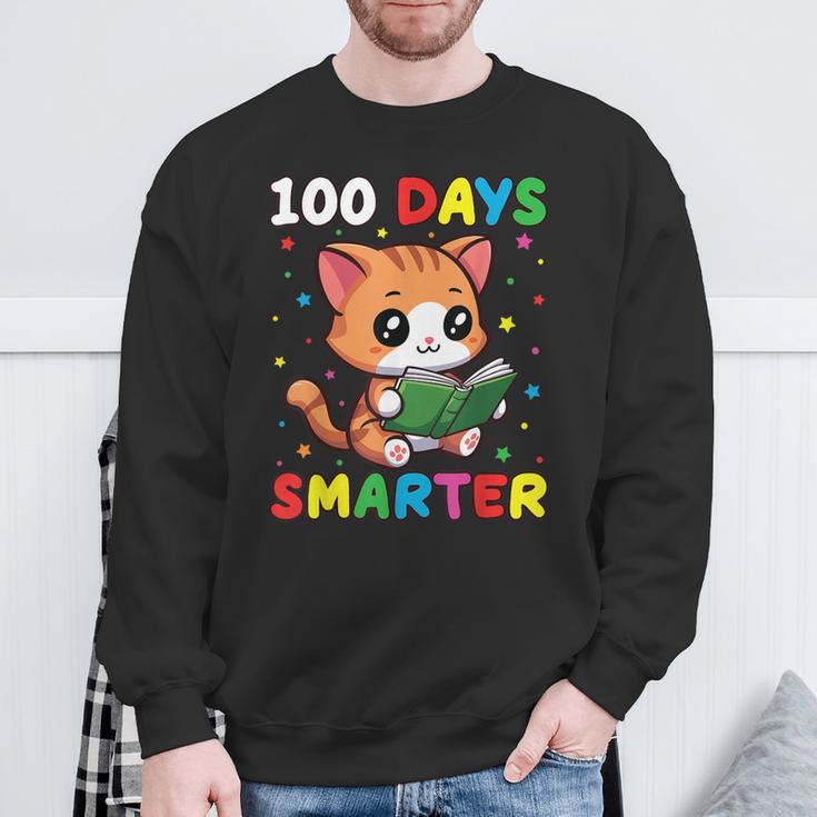 100 Days Smarter Happy Cute Cat Reading A Book Sweatshirt Gifts for Old Men