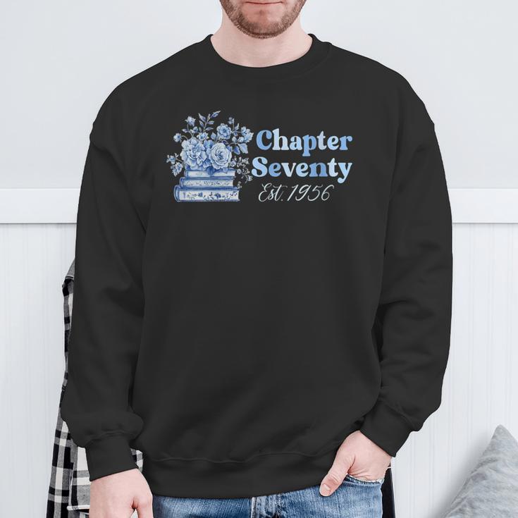 1956 Chapter Seventy 70th Birthday Blue Toile Floral Book Sweatshirt Gifts for Old Men