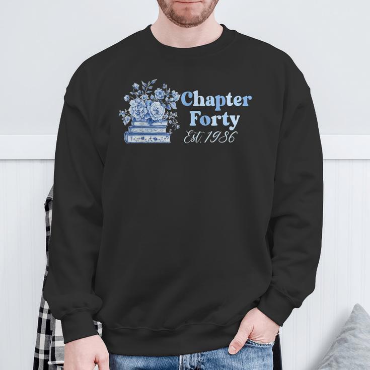 1986 Chapter Forty 40th Birthday Blue Toile Floral Book Sweatshirt Gifts for Old Men 1986 Chapter Forty 40th Birthday Blue Toile Floral Book Sweatshirt Gifts for Old Men