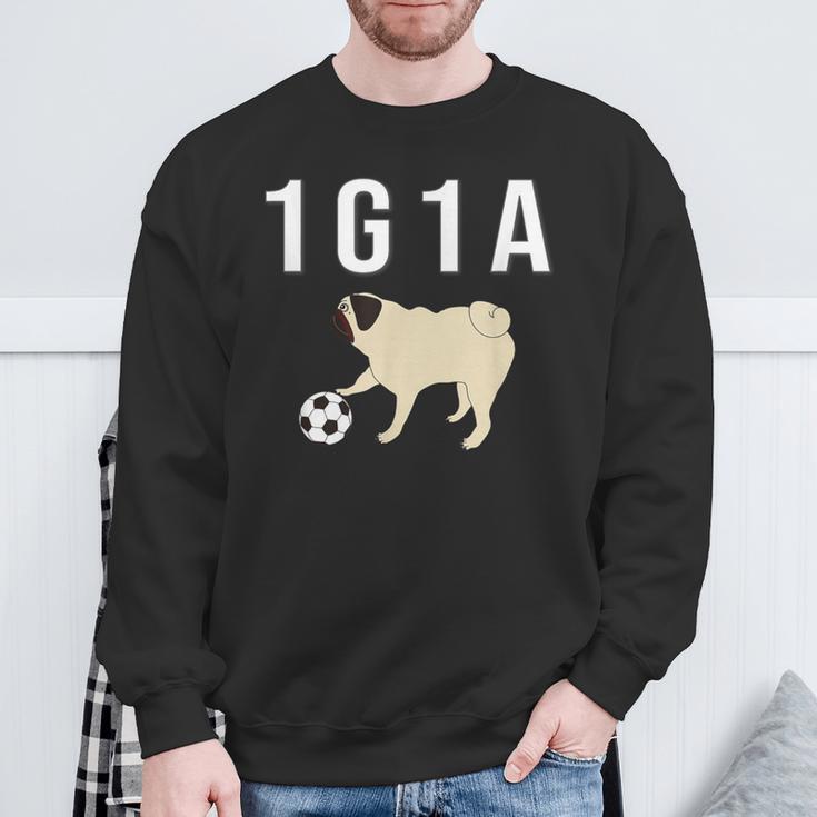 1G1a Pug くるりん尻尾のパグ おもしろ スウェットシャツ 高齢者への贈り物