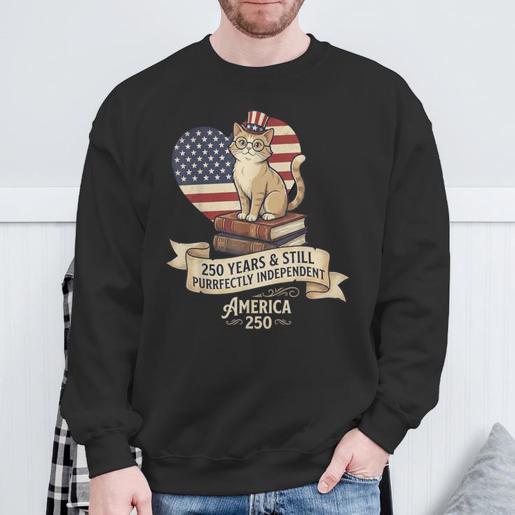 250 Anniversary USA Shirt Book Cute Cat 4th Of July Sweatshirt Gifts for Old Men