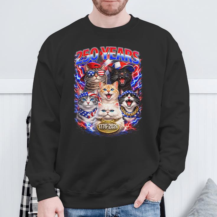 250 Years Cat American Flag 250Th Anniversary 4Th Of July Sweatshirt Gifts for Old Men