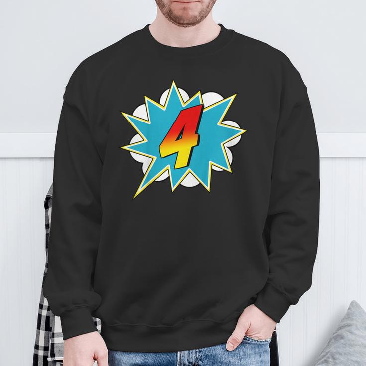 4-4th Birthday Superhero Four Years Old Comic Book Sweatshirt Gifts for Old Men
