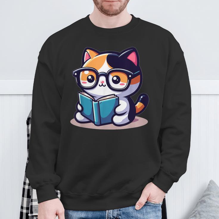 Adorable Book Lover Calico Cat With Reading Glasses Cute For Men Women Kids Sweatshirt Gifts for Old Men Adorable Book Lover Calico Cat With Reading Glasses Cute For Men Women Kids Sweatshirt Gifts for Old Men