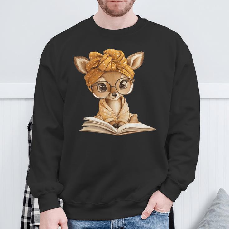 Adorable Fawn Reading Book Lover With Sweatshirt Gifts for Old Men