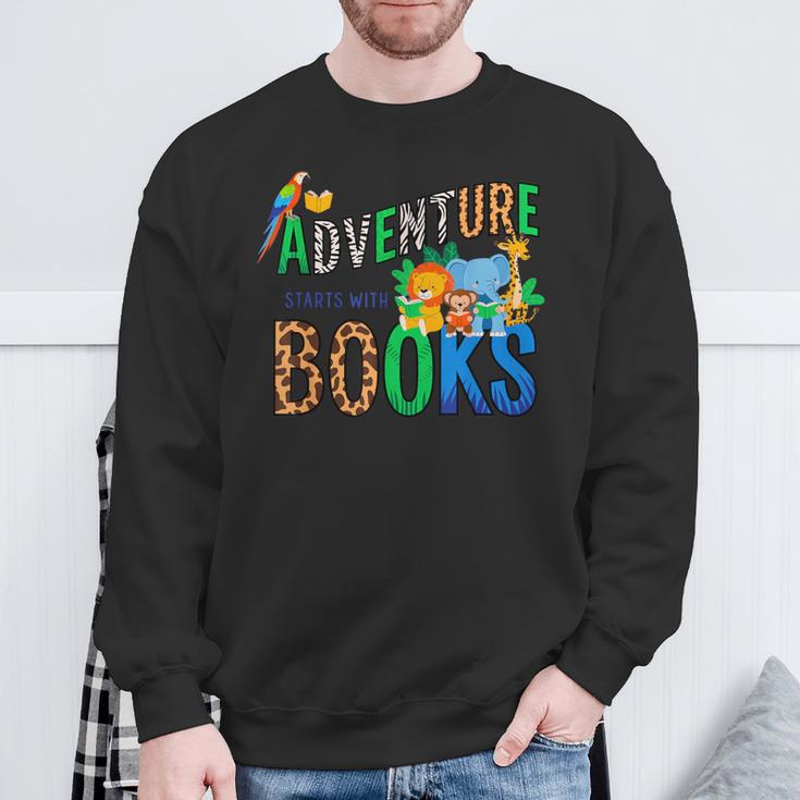 Adventure Starts With Books Jungle Animals Kids Reading Them Sweatshirt Gifts for Old Men Adventure Starts With Books Jungle Animals Kids Reading Them Sweatshirt Gifts for Old Men