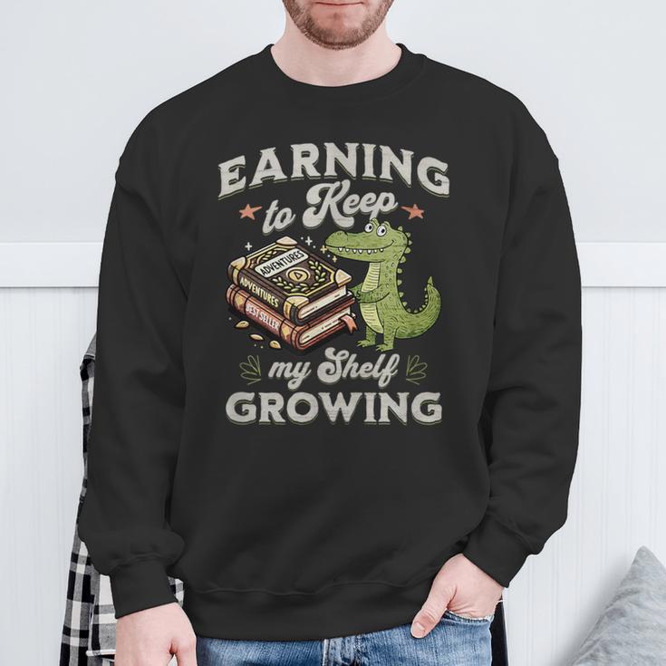 Alligator Book Lover Reading Pun Bookish Humor Vibes Sweatshirt Gifts for Old Men