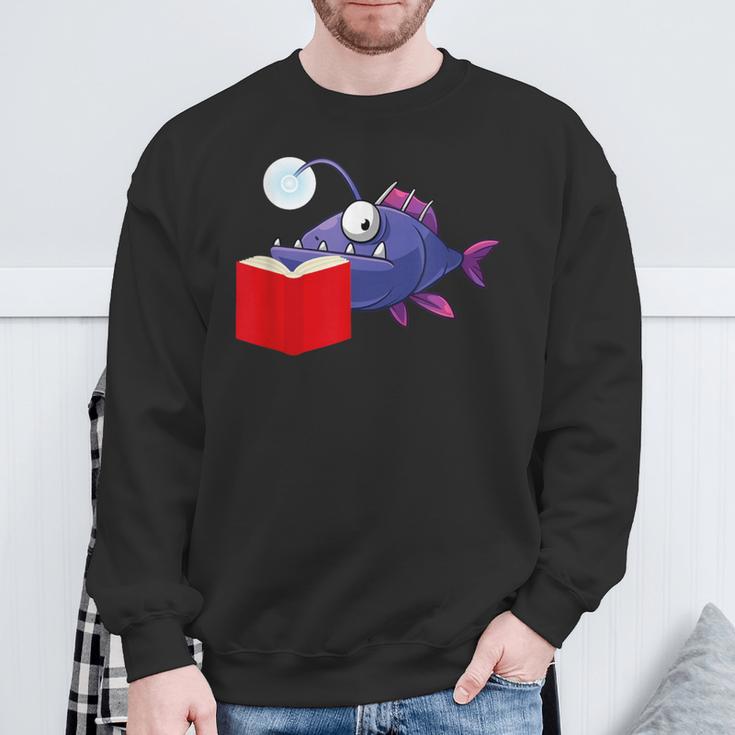 Anglerfish Reading Book Sweatshirt Gifts for Old Men