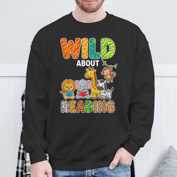 Animal Print For Boys Girls Kids Wild About Reading Books Sweatshirt Gifts for Old Men