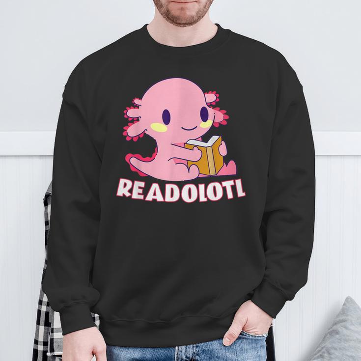 Axolotl Read Book Readolotl Ambystoma Mexicanum Walking Fish Sweatshirt Gifts for Old Men