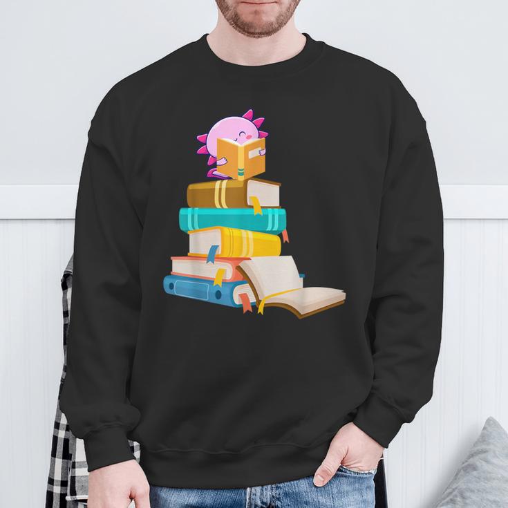 Axolotl Reading Book Bookworm Book Lover Girls Boys Sweatshirt Gifts for Old Men